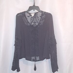 Chic Navy Lace Women's Blouse Size XL #69